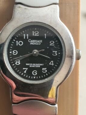 🦋10/$20🦋 Vtg Carriage Indiglo Silver/Black Stainless Steel Women's Watch